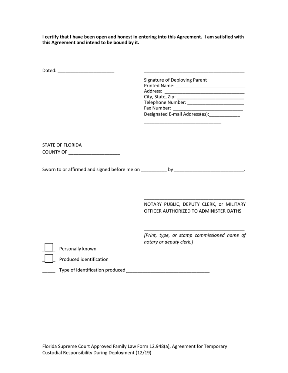 Form 12.948(A) Agreement for Temporary Custodial Responsibility During Deployment - Florida, Page 10