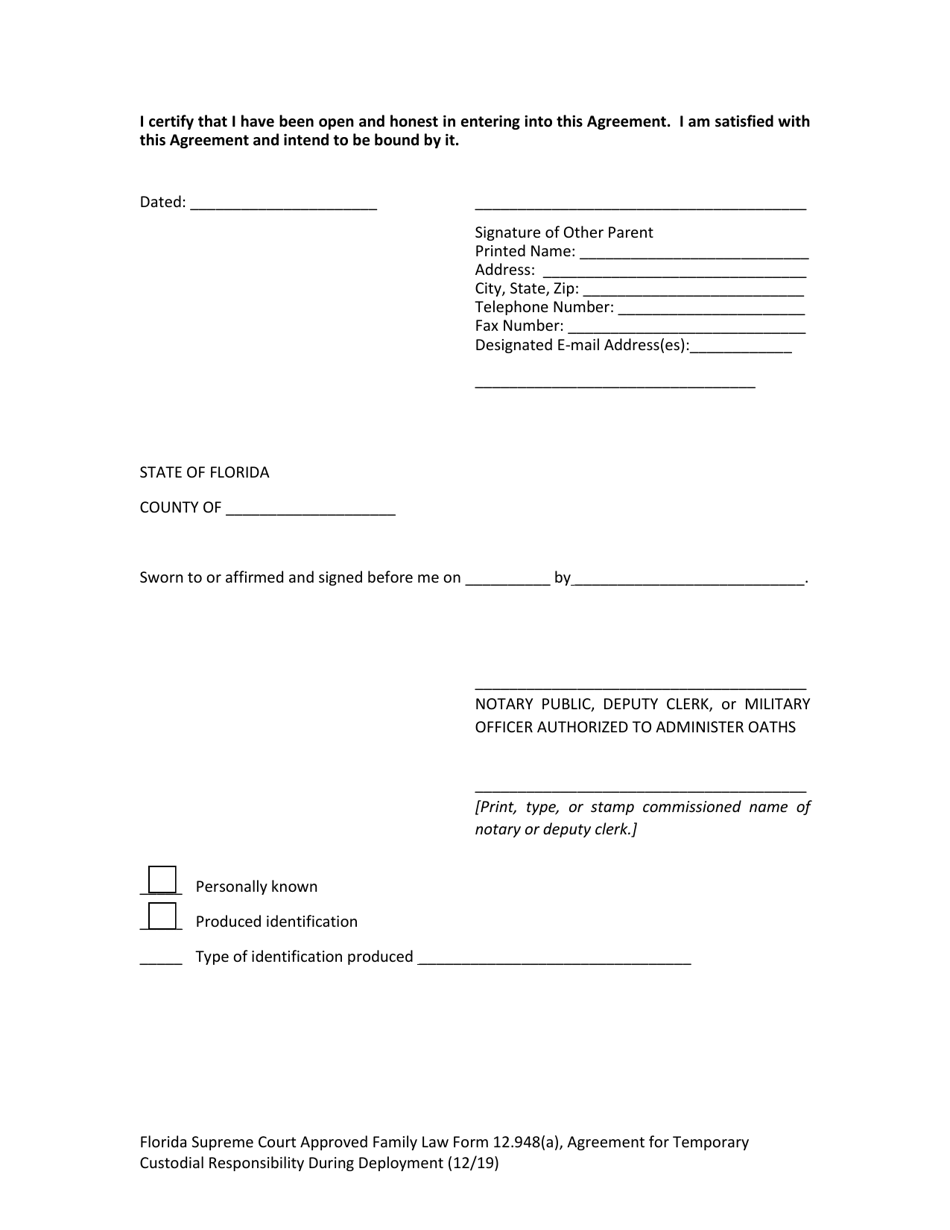 Form 12.948(A) Agreement for Temporary Custodial Responsibility During Deployment - Florida, Page 11