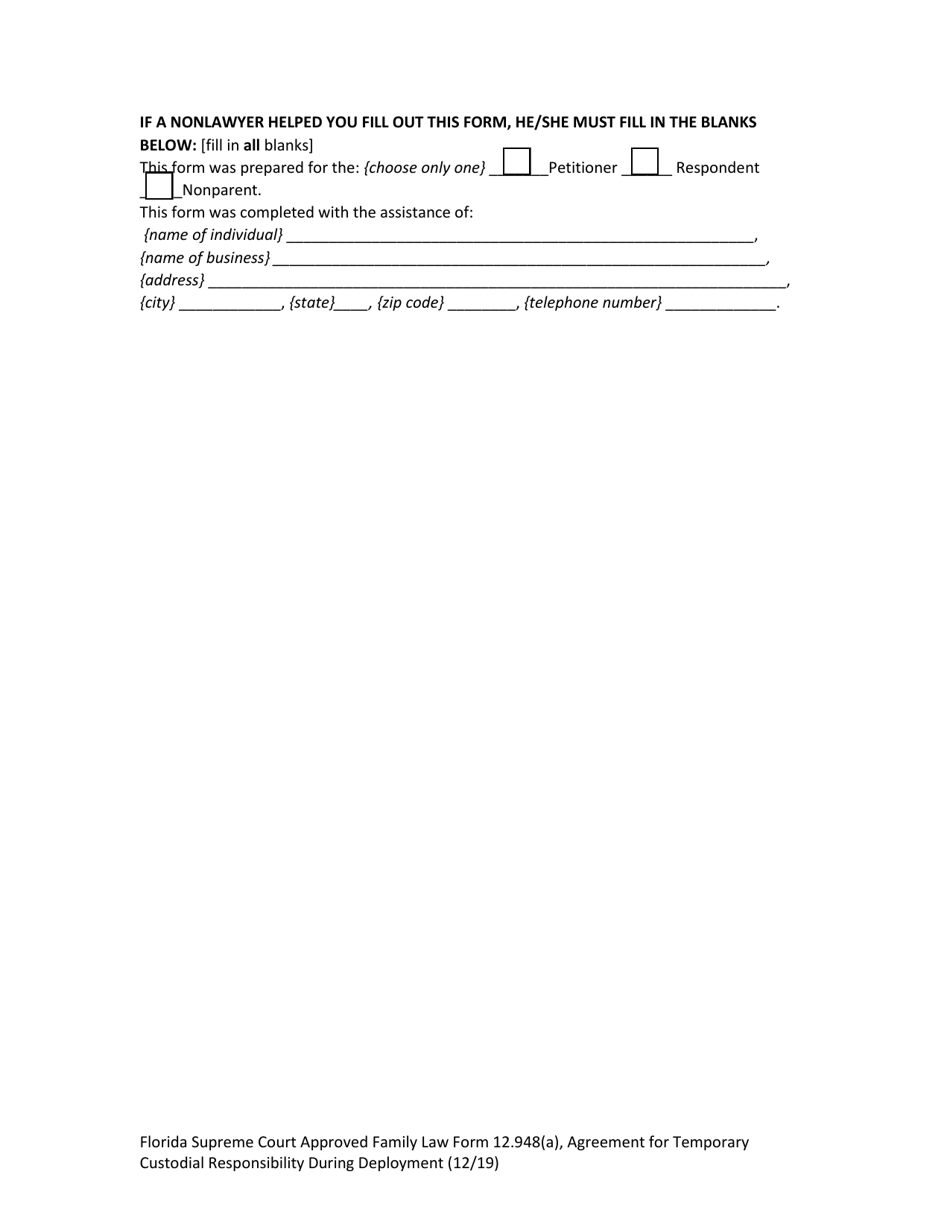 Form 12.948(A) Agreement for Temporary Custodial Responsibility During Deployment - Florida, Page 13
