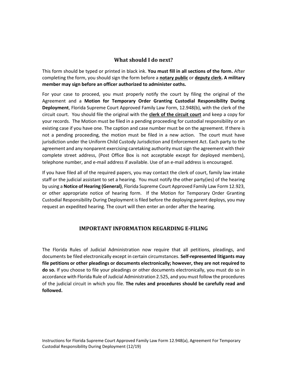 Form 12.948(A) Agreement for Temporary Custodial Responsibility During Deployment - Florida, Page 3