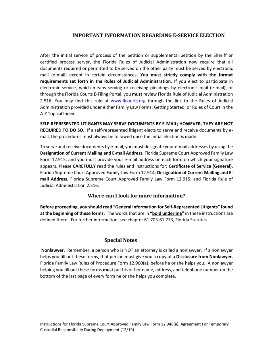 Form 12.948(A) Agreement for Temporary Custodial Responsibility During Deployment - Florida, Page 4