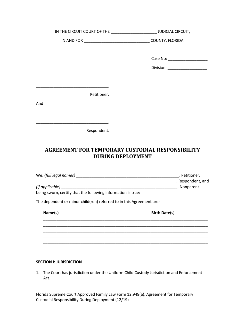 Form 12.948(A) Agreement for Temporary Custodial Responsibility During Deployment - Florida, Page 5
