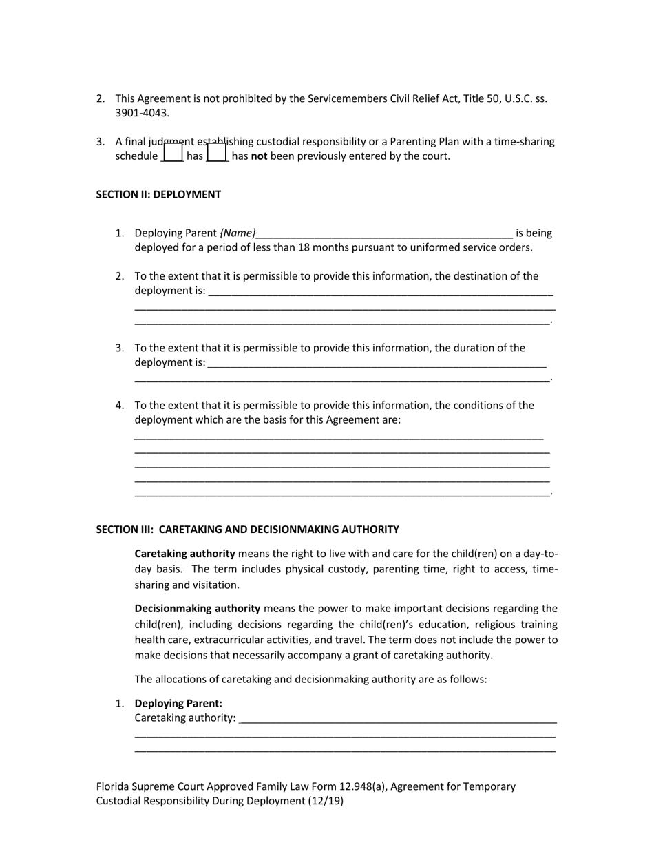 Form 12.948(A) Agreement for Temporary Custodial Responsibility During Deployment - Florida, Page 6
