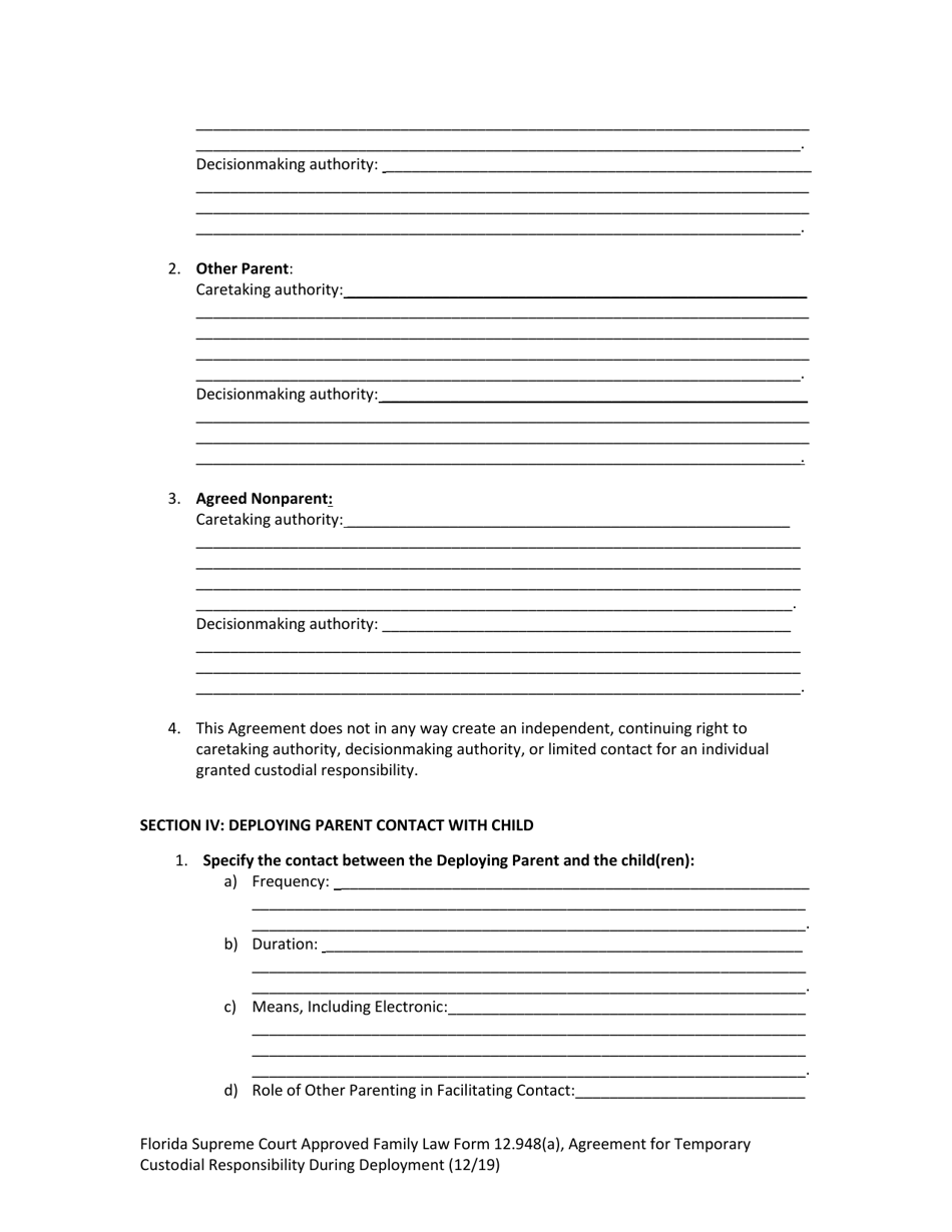 Form 12.948(A) Agreement for Temporary Custodial Responsibility During Deployment - Florida, Page 7