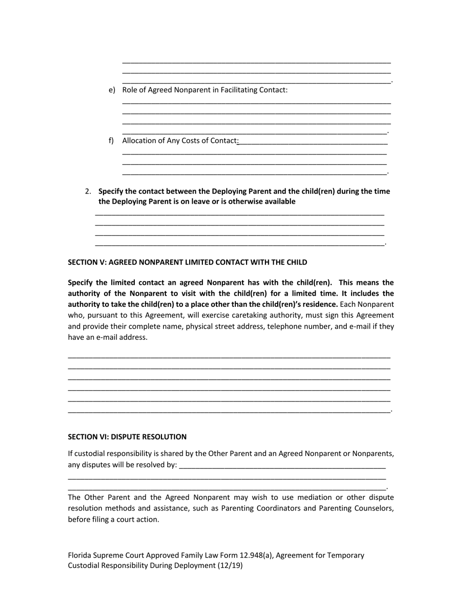 Form 12.948(A) Agreement for Temporary Custodial Responsibility During Deployment - Florida, Page 8