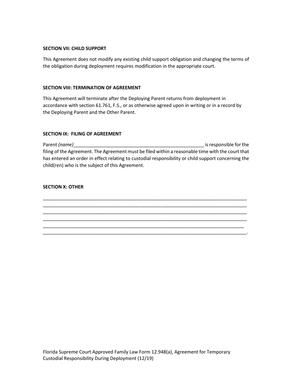 Form 12.948(A) Agreement for Temporary Custodial Responsibility During Deployment - Florida, Page 9