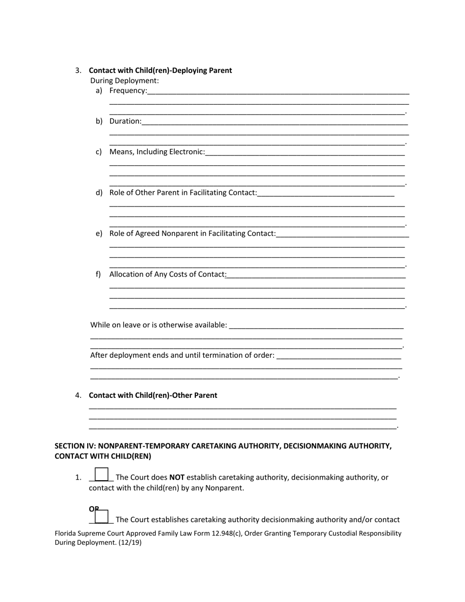 Form 12.948(C) Order Granting Temporary Custodial Responsibility During Deployment - Florida, Page 3