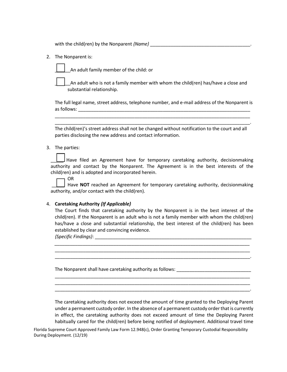 Form 12.948(C) Order Granting Temporary Custodial Responsibility During Deployment - Florida, Page 4