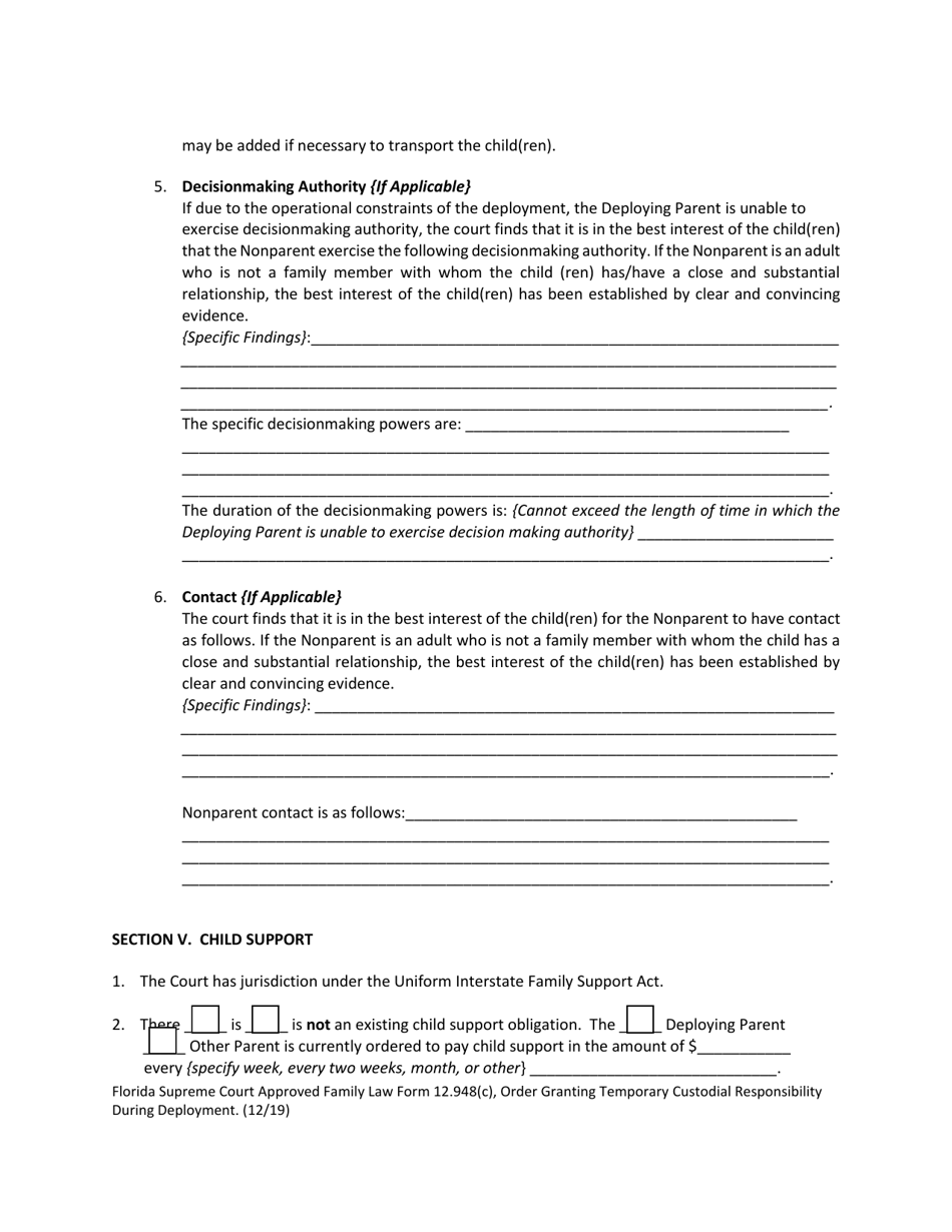 Form 12.948(C) Order Granting Temporary Custodial Responsibility During Deployment - Florida, Page 5