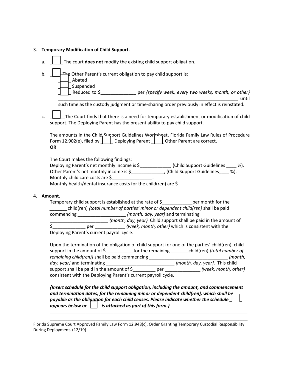 Form 12.948(C) Order Granting Temporary Custodial Responsibility During Deployment - Florida, Page 6
