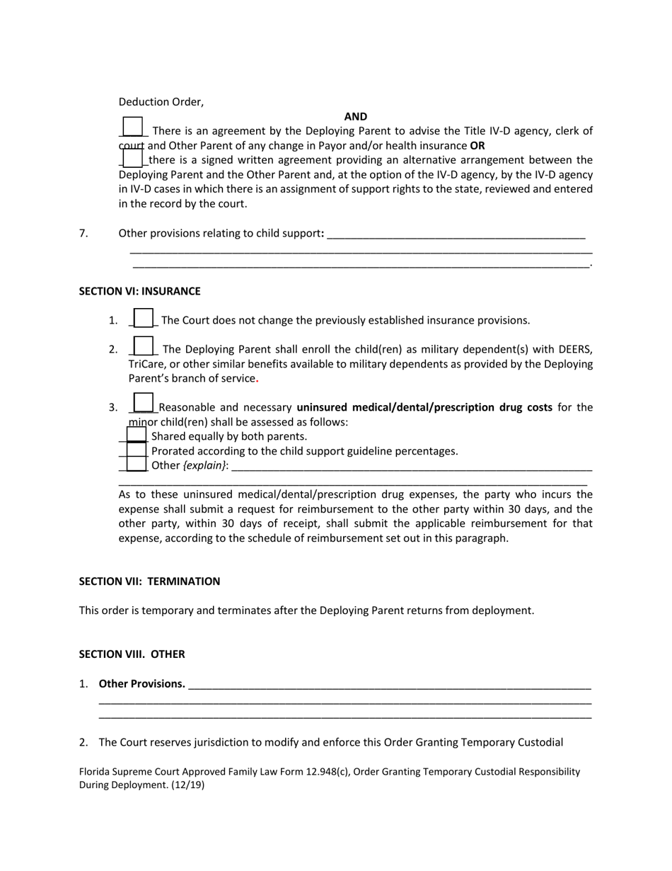 Form 12.948(C) Order Granting Temporary Custodial Responsibility During Deployment - Florida, Page 8
