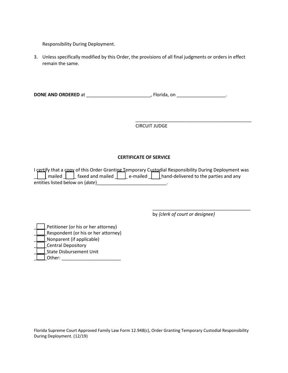 Form 12.948(C) Order Granting Temporary Custodial Responsibility During Deployment - Florida, Page 9