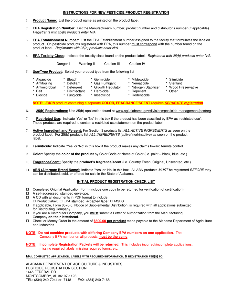 Application for New Registration of Pesticide Products for Company Names N - Z - Alabama, Page 2