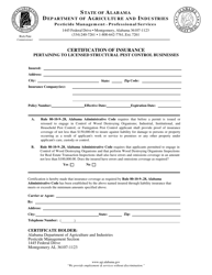 Document preview: Certificate of Insurance Pertaining to Licensed Structural Pest Control Business - Alabama