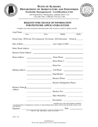 Document preview: Request for Change of Information for Pesticide Applicator License - Alabama