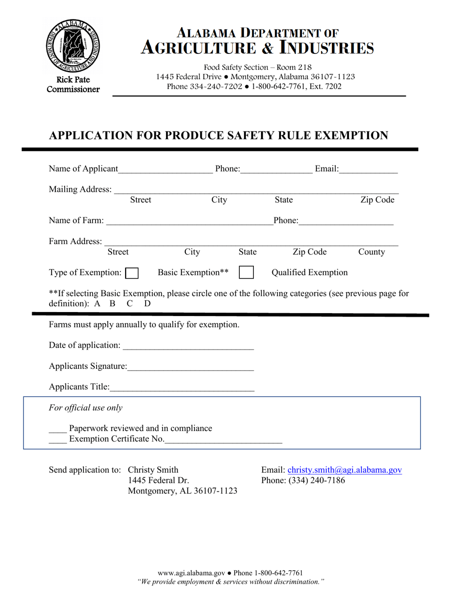 Application for Produce Safety Rule Exemption - Alabama, Page 2