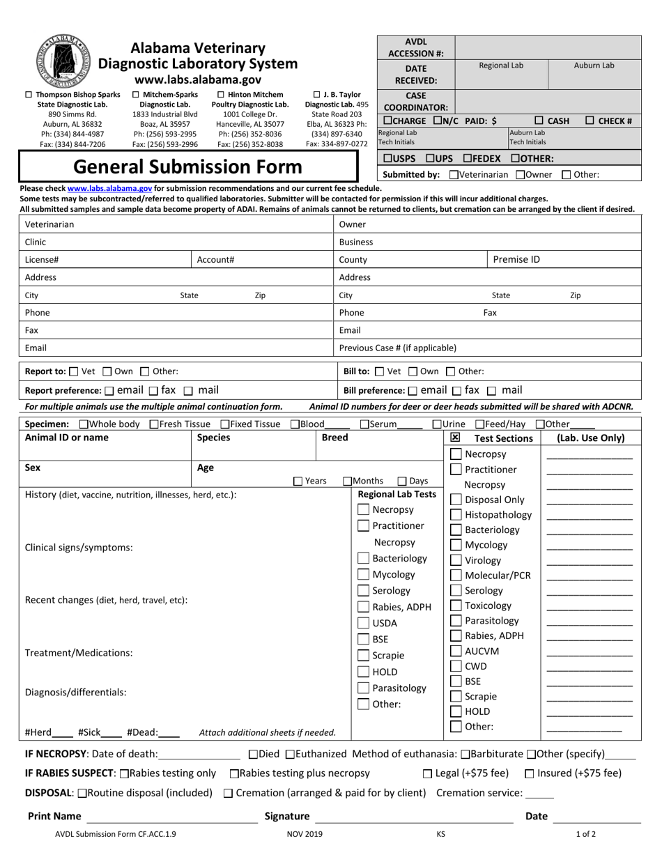 Form CF.ACC.1.9 General Submission Form - Alabama, Page 1
