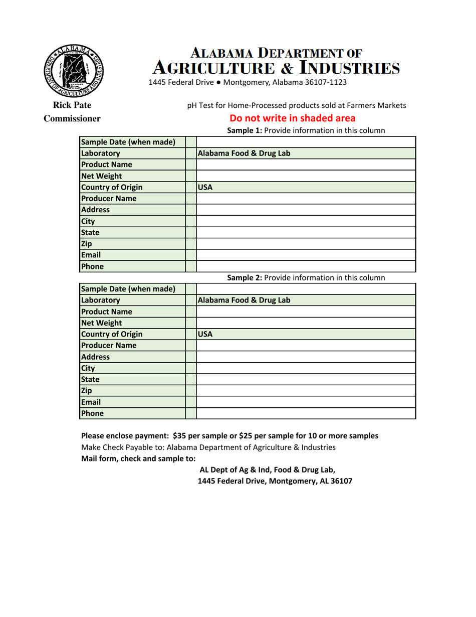 Ph Test for Home-Processed Products Sold at Farmers Markets - Alabama, Page 1