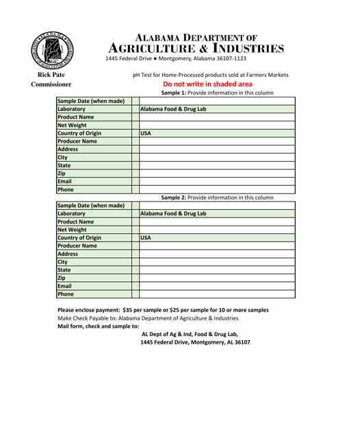 Ph Test for Home-Processed Products Sold at Farmers Markets - Alabama Download Pdf