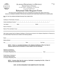 Document preview: Form MVT5-27 Returned Title Request Form - Alabama