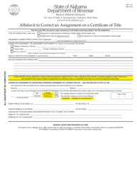 Form MVT5-7 &quot;Affidavit to Correct an Assignment on a Certificate of Title&quot; - Alabama