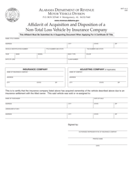 Document preview: Form MVT41-5 Affidavit of Acquisition and Disposition of a Non-total Loss Vehicle by Insurance Company - Alabama