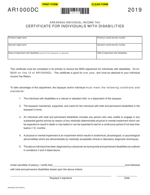 Form AR1000DC 2019 Printable Pdf