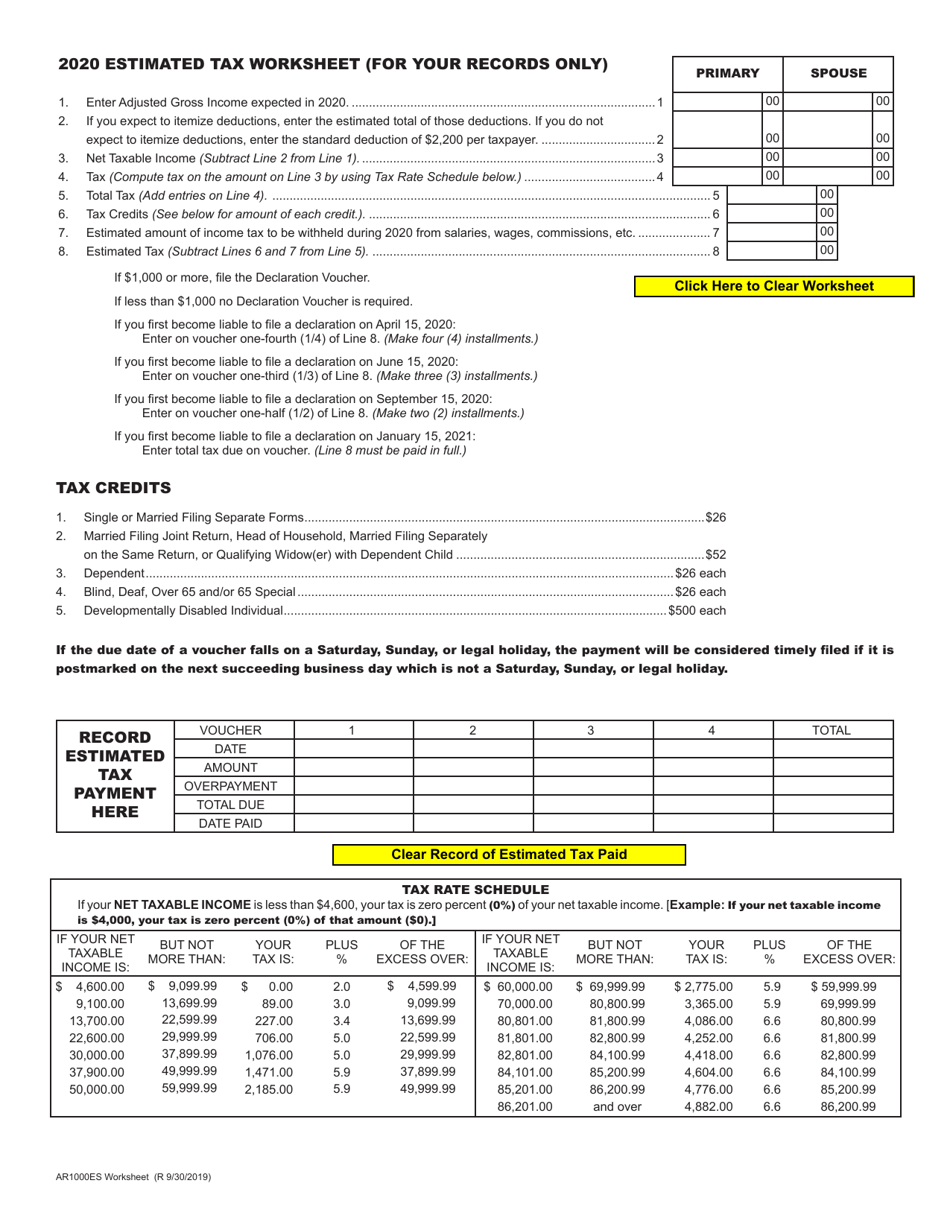 Form AR1000ES Individual Estimated Tax Vouchers - Arkansas, Page 2