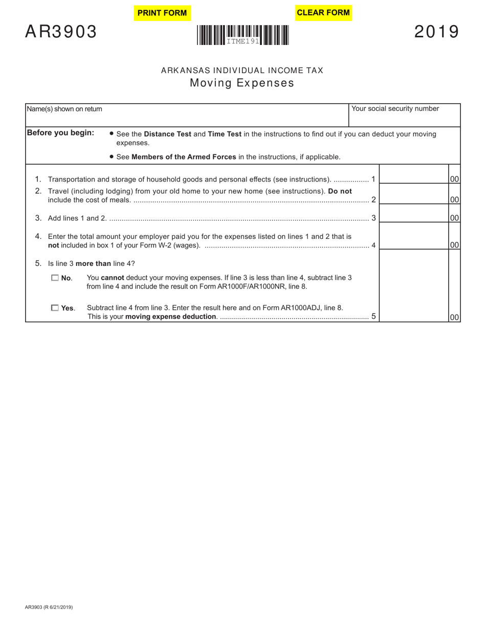 Form AR3903 Moving Expenses - Arkansas, Page 1