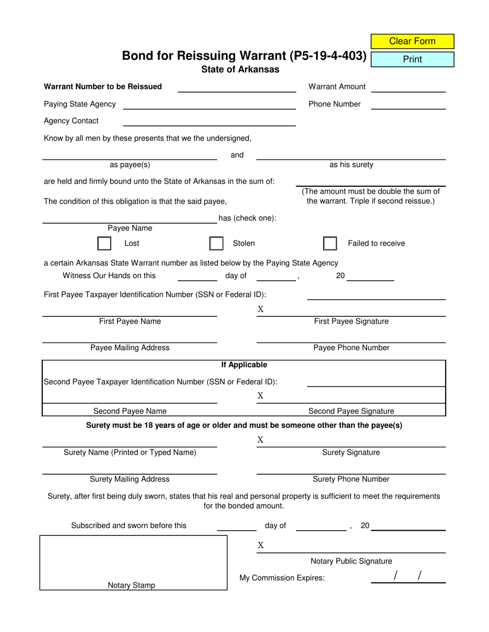 Arkansas Bond for Reissuing Warrant Fill Out, Sign Online and