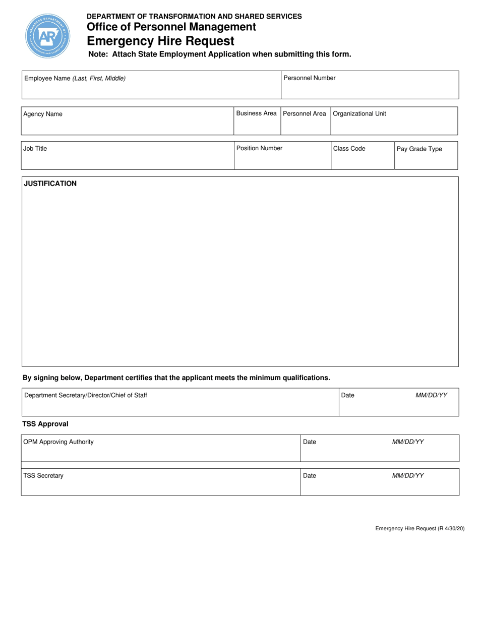 Emergency Hire Request - Arkansas, Page 1