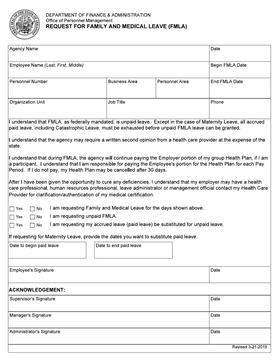 Request for Family and Medical Leave (Fmla) - Arkansas, Page 1