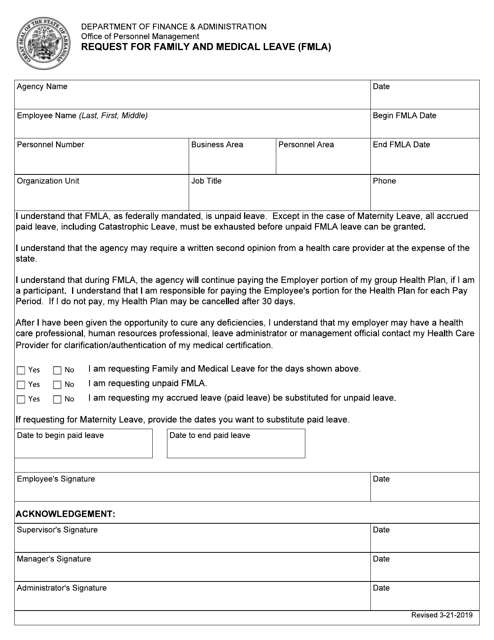 Request for Family and Medical Leave (Fmla) - Arkansas Download Pdf
