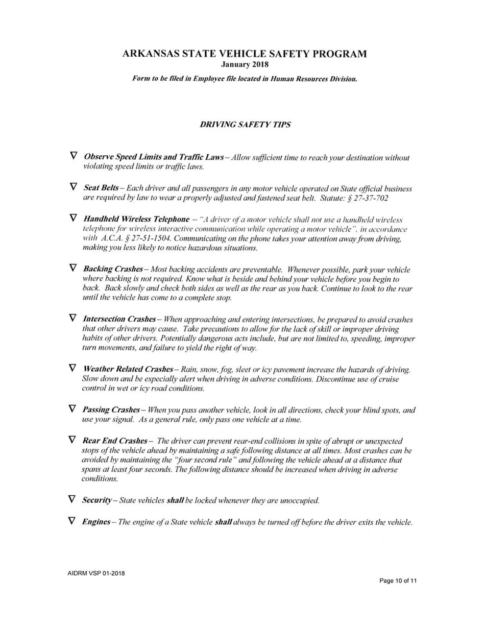 Form VSP-1 Authorization to Operate State Vehicles and Private Vehicles on State Business - Arkansas, Page 2