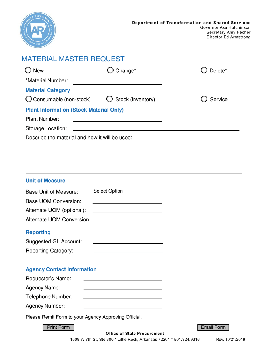 Material Master Request - Arkansas, Page 1