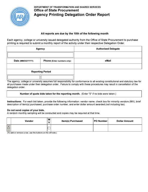 Agency Printing Delegation Order Report - Arkansas