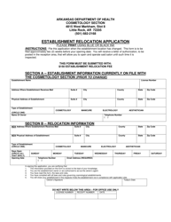 Document preview: Establishment Relocation Application - Arkansas