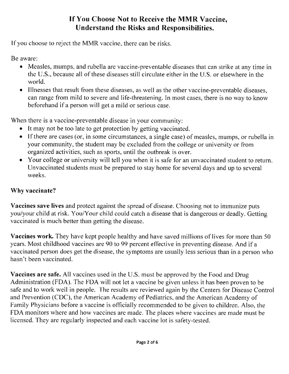 Arkansas Immunization Exemption Application for College or University Students - Arkansas, Page 2