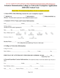 Arkansas Immunization Exemption Application for College or University Students - Arkansas, Page 4
