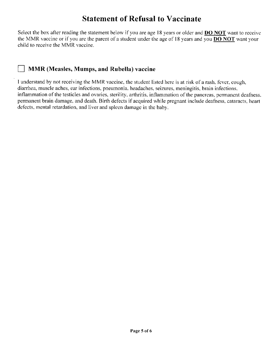 Arkansas Immunization Exemption Application for College or University Students - Arkansas, Page 5