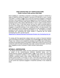 Document preview: Iran Contracting Act Verification Form (Public Contract Code Sections 2202-2208 - California