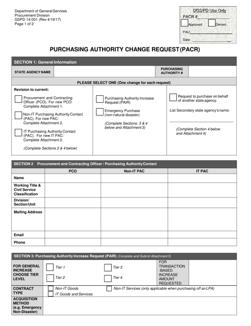 Form DGS PD14-001  Printable Pdf