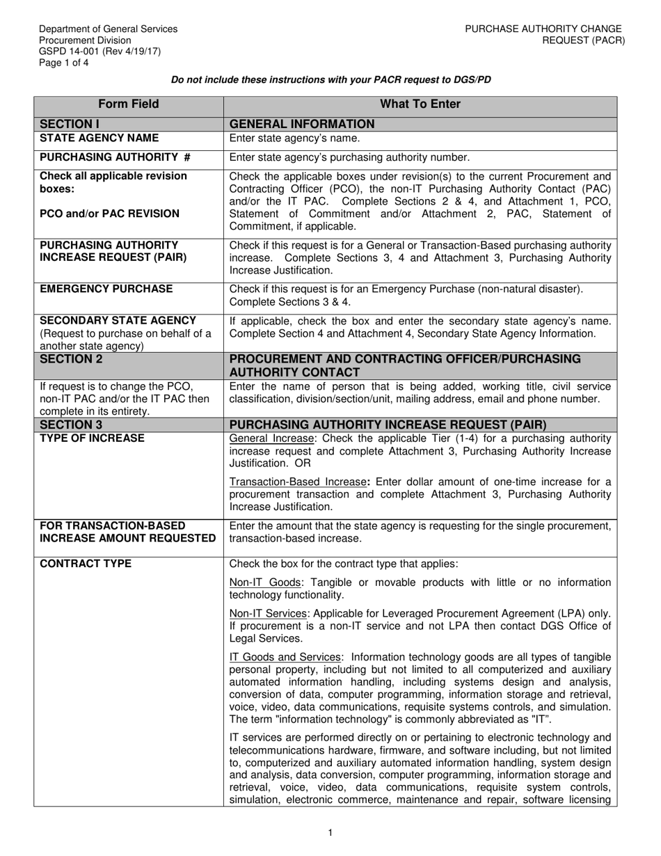 Form DGS PD14-001 Purchasing Authority Change Request (Pacr) - California, Page 11