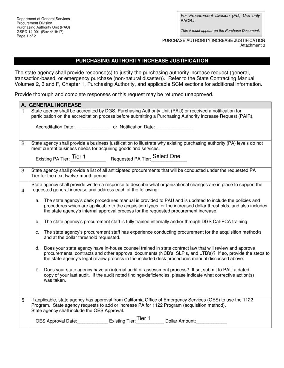 Form DGS PD14-001 Purchasing Authority Change Request (Pacr) - California, Page 7