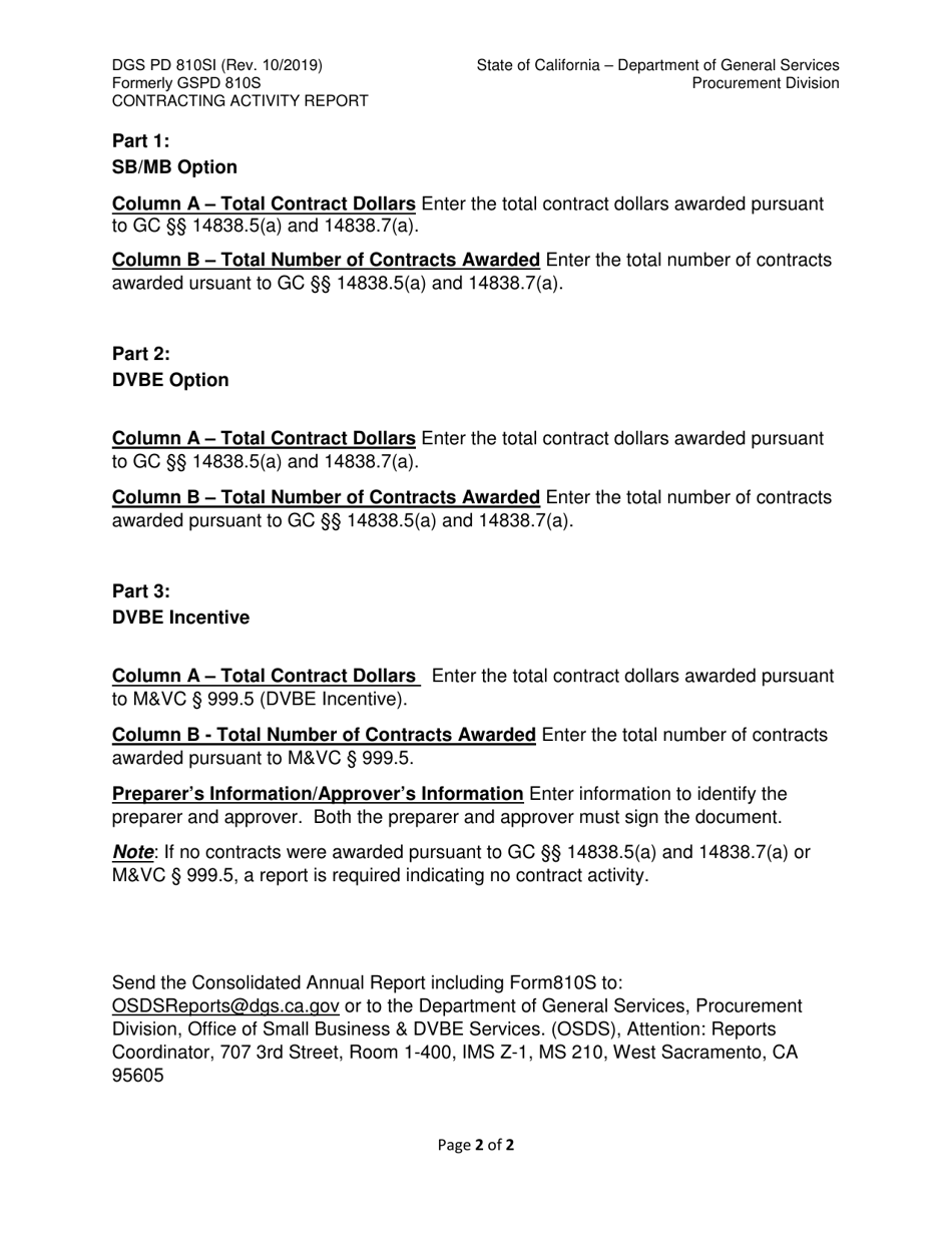 Form DGS PD810S Contracting Activity Report (Supplemental Report) - California, Page 3