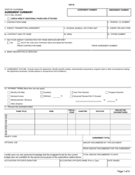 Form STD215 Agreement Summary - California