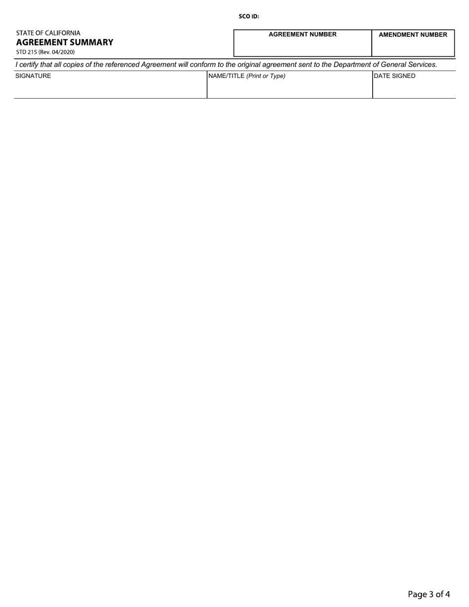 Form STD215 Agreement Summary - California, Page 3