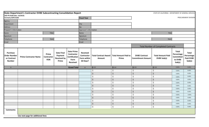 Document preview: Form DGS PD810D State Department's Contractor Dvbe Subcontracting Consolidation Report - California