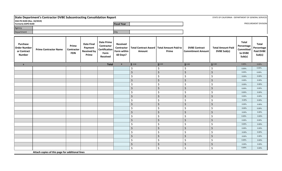 Form DGS PD810D State Departments Contractor Dvbe Subcontracting Consolidation Report - California, Page 2