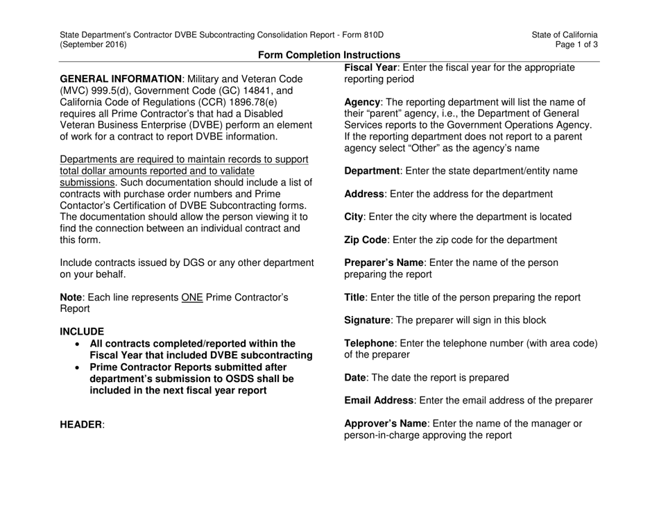 Form DGS PD810D State Departments Contractor Dvbe Subcontracting Consolidation Report - California, Page 3